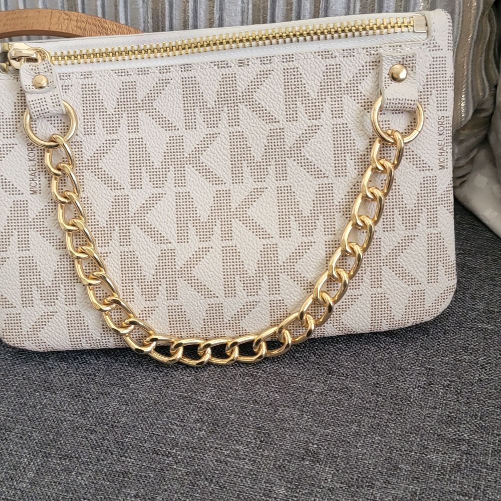 Michael Kors Cream/Vanilla genuine leather signature Logo S/M waist pouch belt
